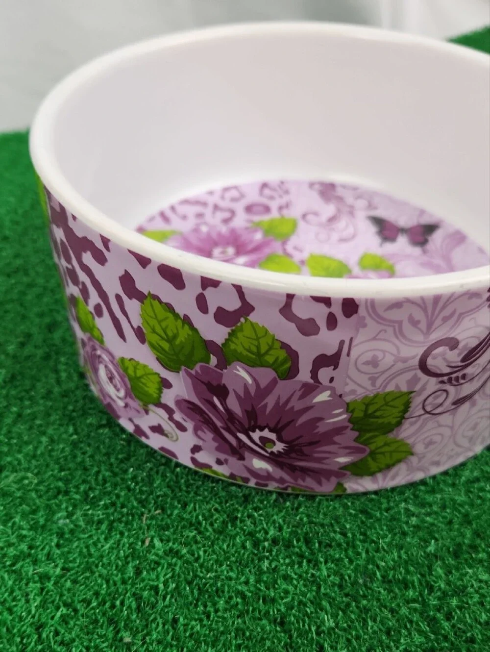Debra Valencia Blue Harbor Ceramic Pet Bowl Purple Floral Lrg 6
